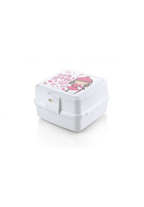 Hobby Plastic Square 2 Compartment Food Storage Container Lunch Box with Printed Design 14 x 14 x 9cm Assorted Designs and Colours 021175