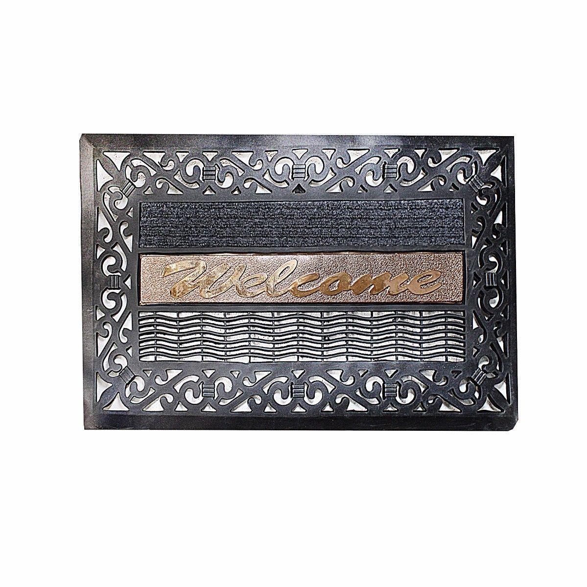 Rectangular Doormat Gold Metal Welcome Design 75 x 44.5cm Assorted Colours 0479 A