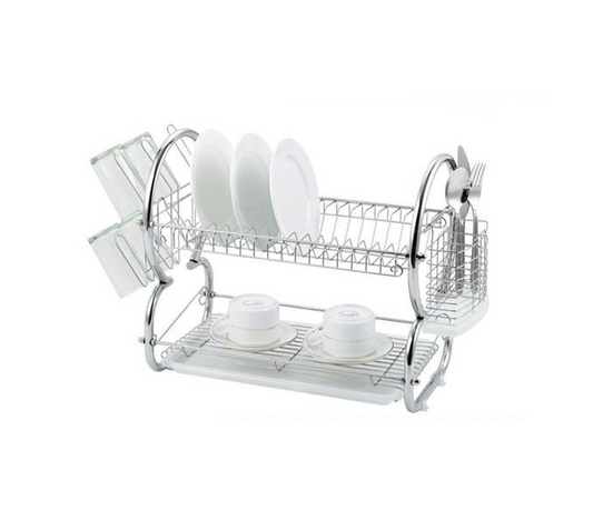Tristar 2 Tier Dish Drainer Cutlery Rack with Drip Tray Silver 53743