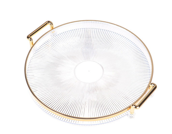 Round Transparent Plastic Serving Tray with Gold Rim and Handles 32 cm 7354