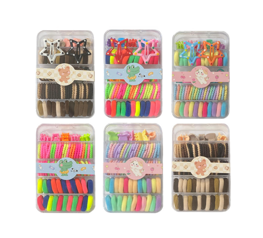 Mini Box of 5 Assorted Hair Accessories Clips and Elastic Bands 1.5 - 2 cm Assorted Colours 7944