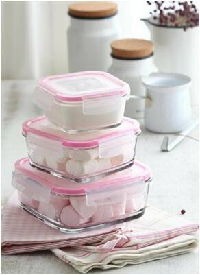 Glass Food Storage Container 400cc Assorted Colours FRS237KDP A