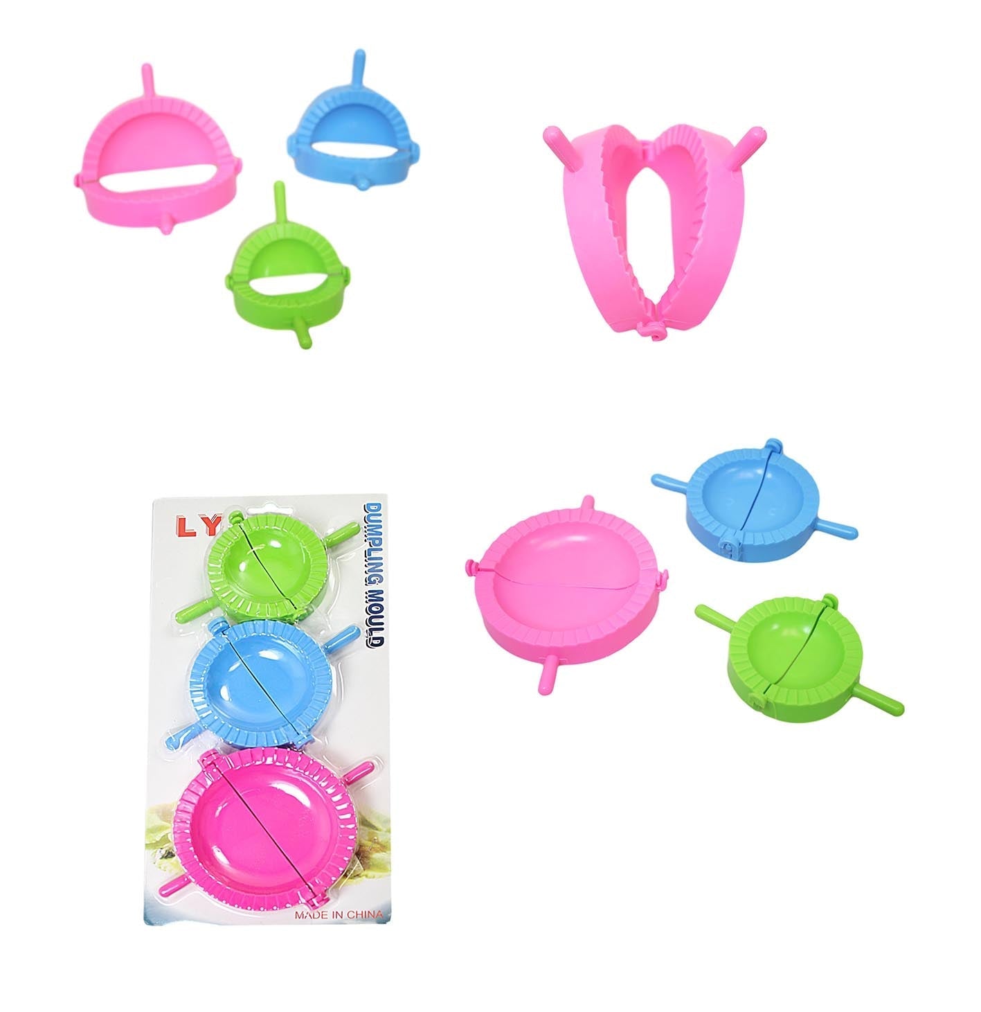 Plastic Dumpling Pastry Mould Maker Folder Set of 3 Assorted Sizes and Colours 1046 A