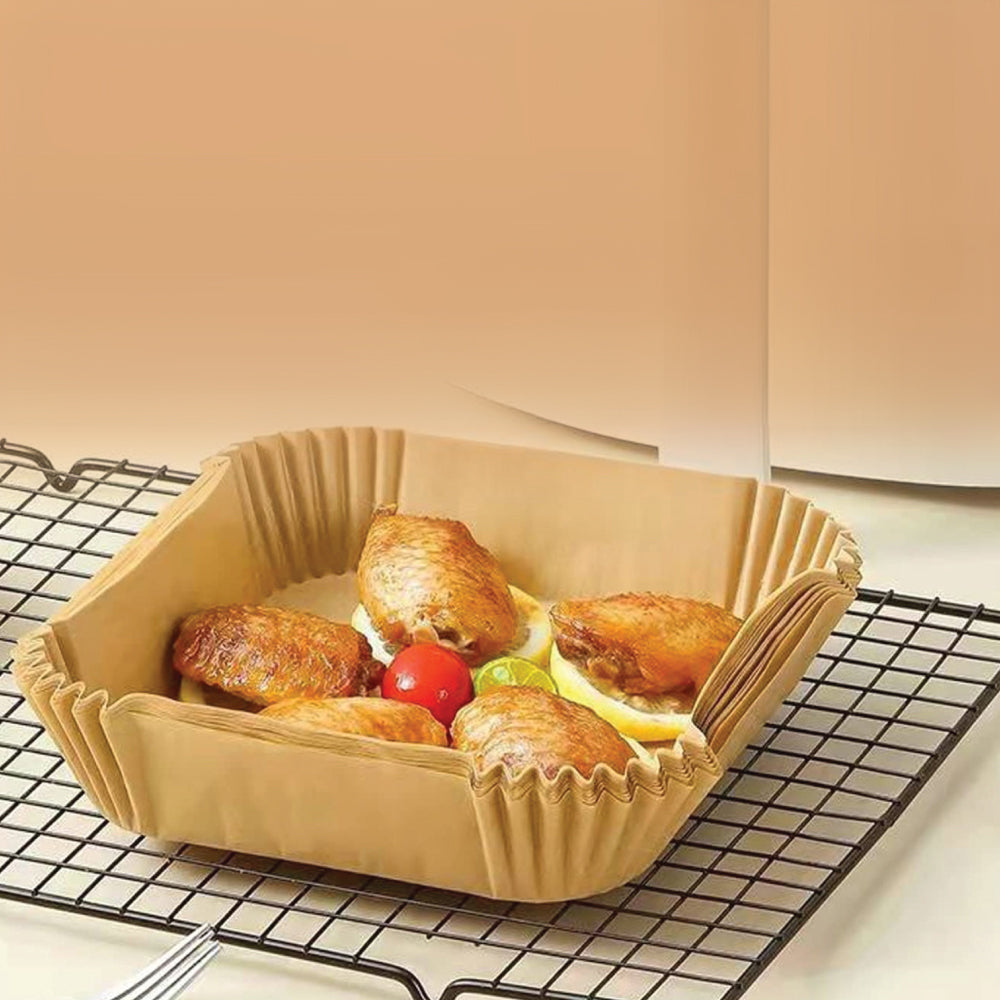 SQ Professional Kitchen Baking Brown Paper Air Fryer Liners Square 20 x 20 x 4.5 cm 50pcs 10613