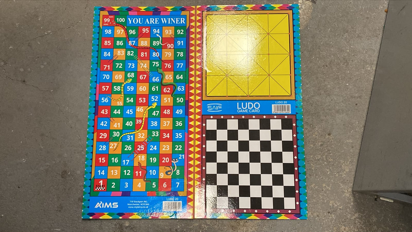 All In One Boardgames (Ludo, Chess, Alquerque, Snakes and Ladders) SKU-LUDO24 Closed30x60x1cm Open60x60x1cm 920g