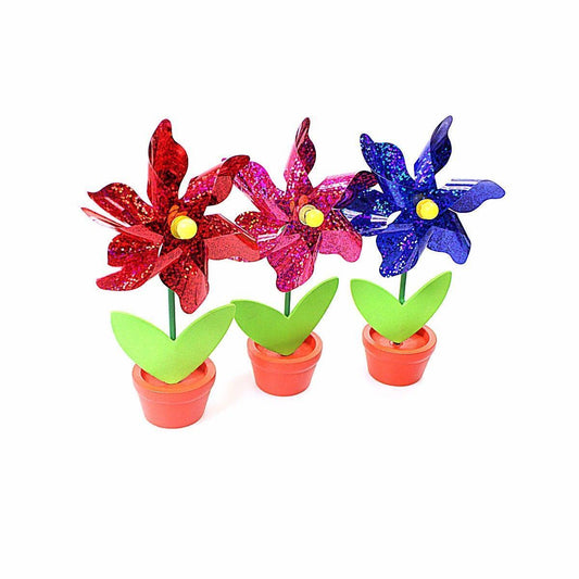 Plastic Mini Windmill Decor in Garden Pot 14cm Pack of 3 Assorted Colours 2110