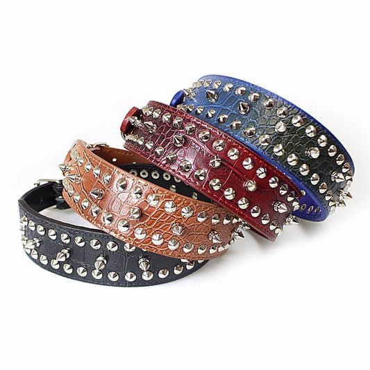Pet Dog Adjustable PU Leather Studded Collar 2.8 x 35cm Assorted Colours 2139