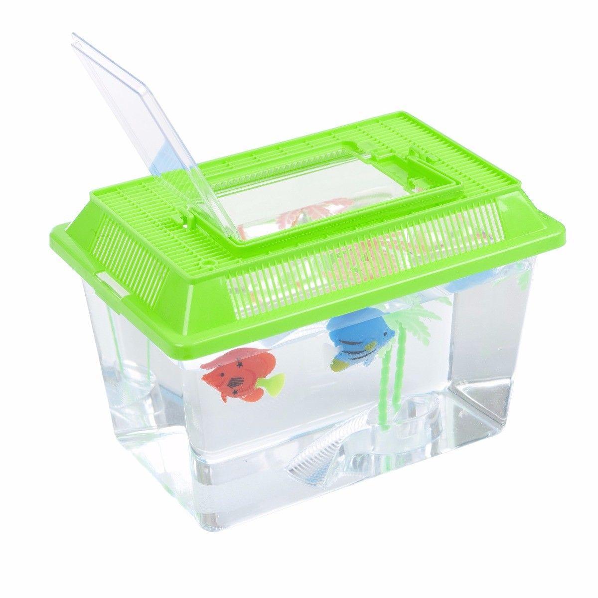 Plastic Aquarium Fish Insect Terrarium Tank with Carry Handle and Lid 26.5 x 13 cm Assorted Colours 0092