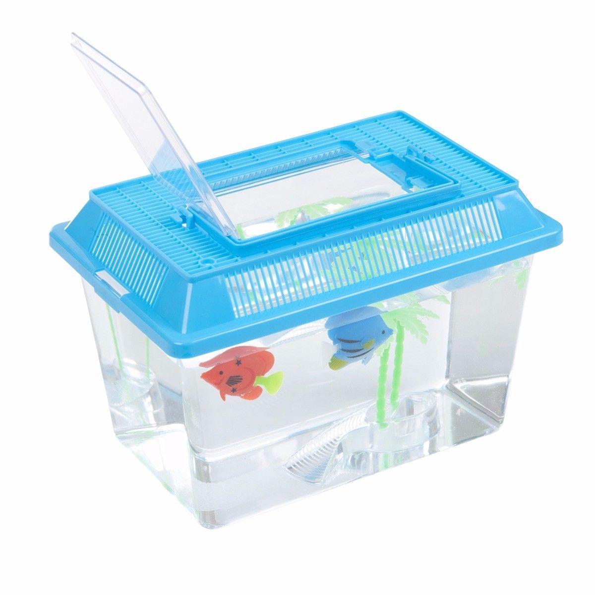 Plastic Aquarium Fish Insect Terrarium Tank with Carry Handle and Lid 26.5 x 13 cm Assorted Colours 0092