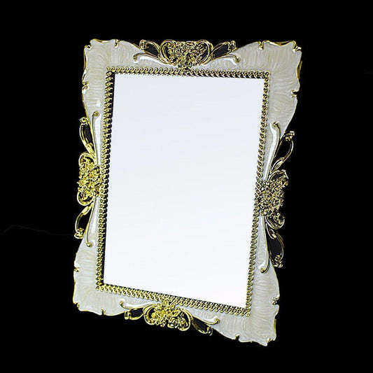 Designer Home Decor Mirror In Cream / Red and Gold 17cm x 22cm 2402