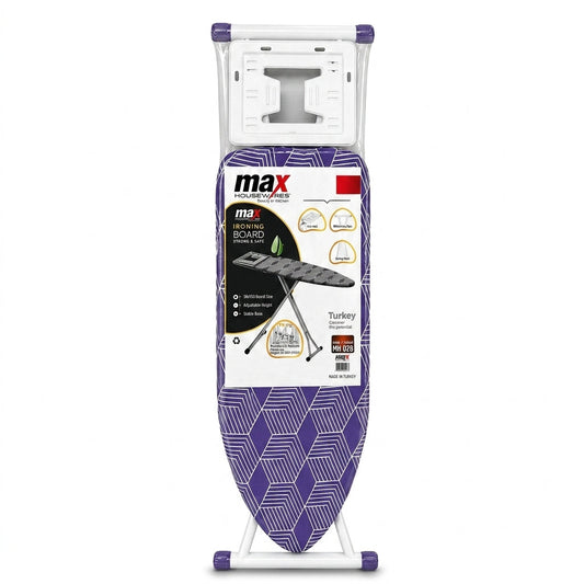 Max Housewares Ironing Board 38 x 110 cm Adjustable Height Mesh Surface White Legs SKU MH-028