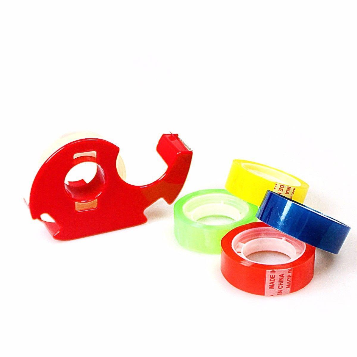 Pack of 6  Coloured Stationery Tape with 1 Dispenser Assorted Colours 3269