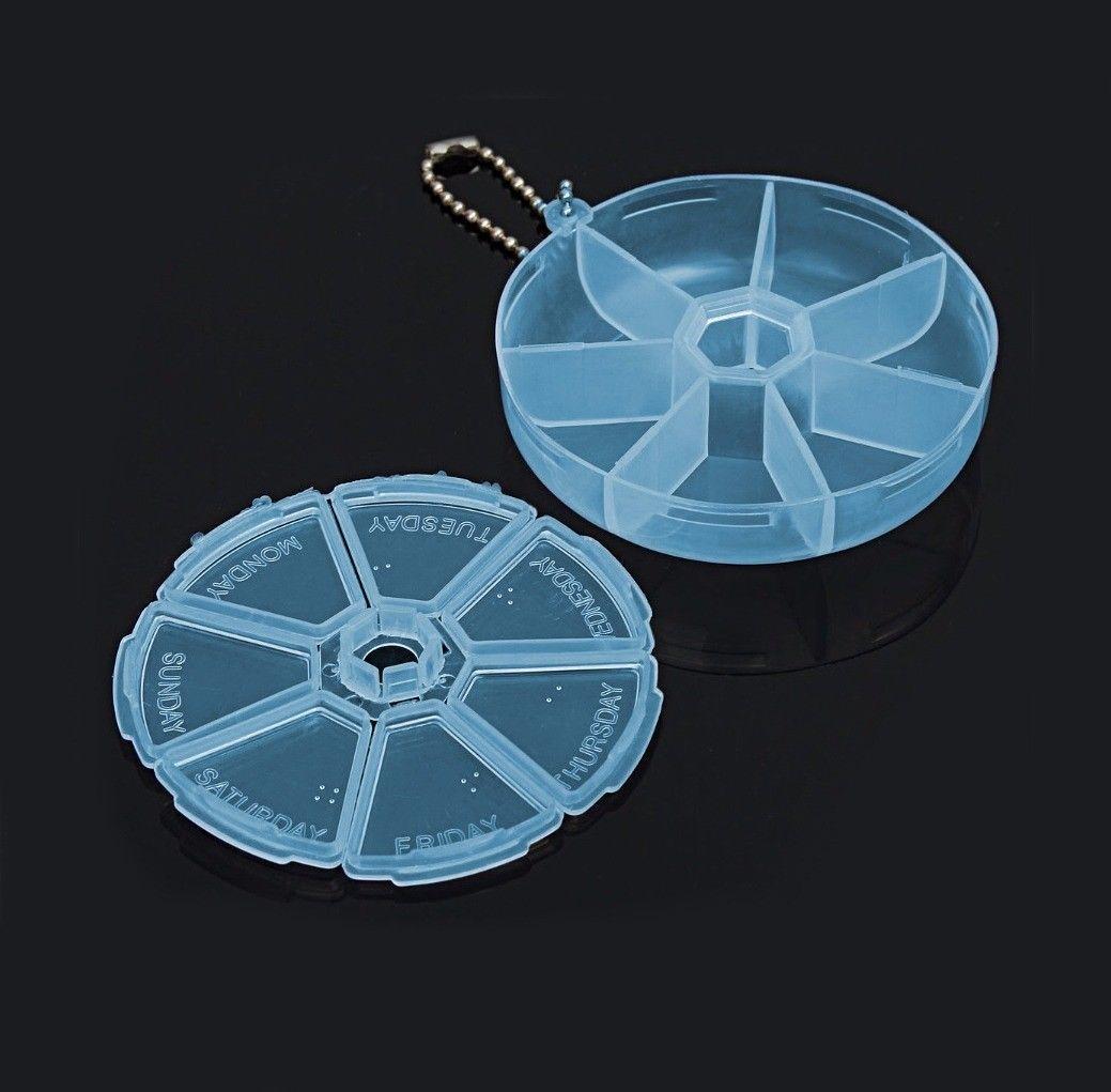 Round Plastic Pill Box Container 7 days Assorted Colours 0456