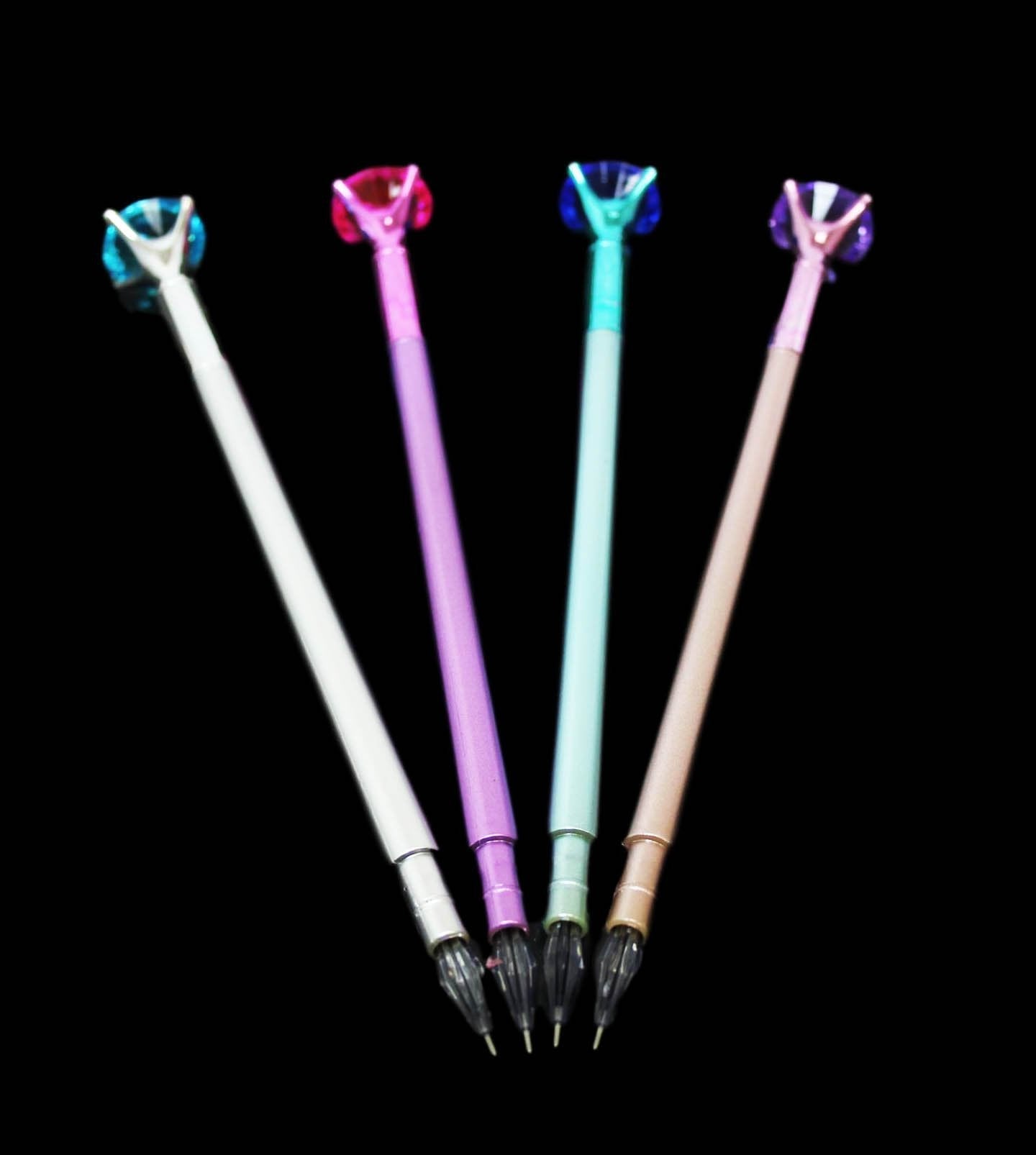 Black Ink Pen Diamond  Top Metallic Style 18 cm Assorted Colours 6219