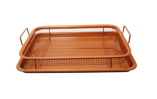 Rectangle Copper Crispy Oven Tray Set of 2 30 x 22 x 5 cm 6398