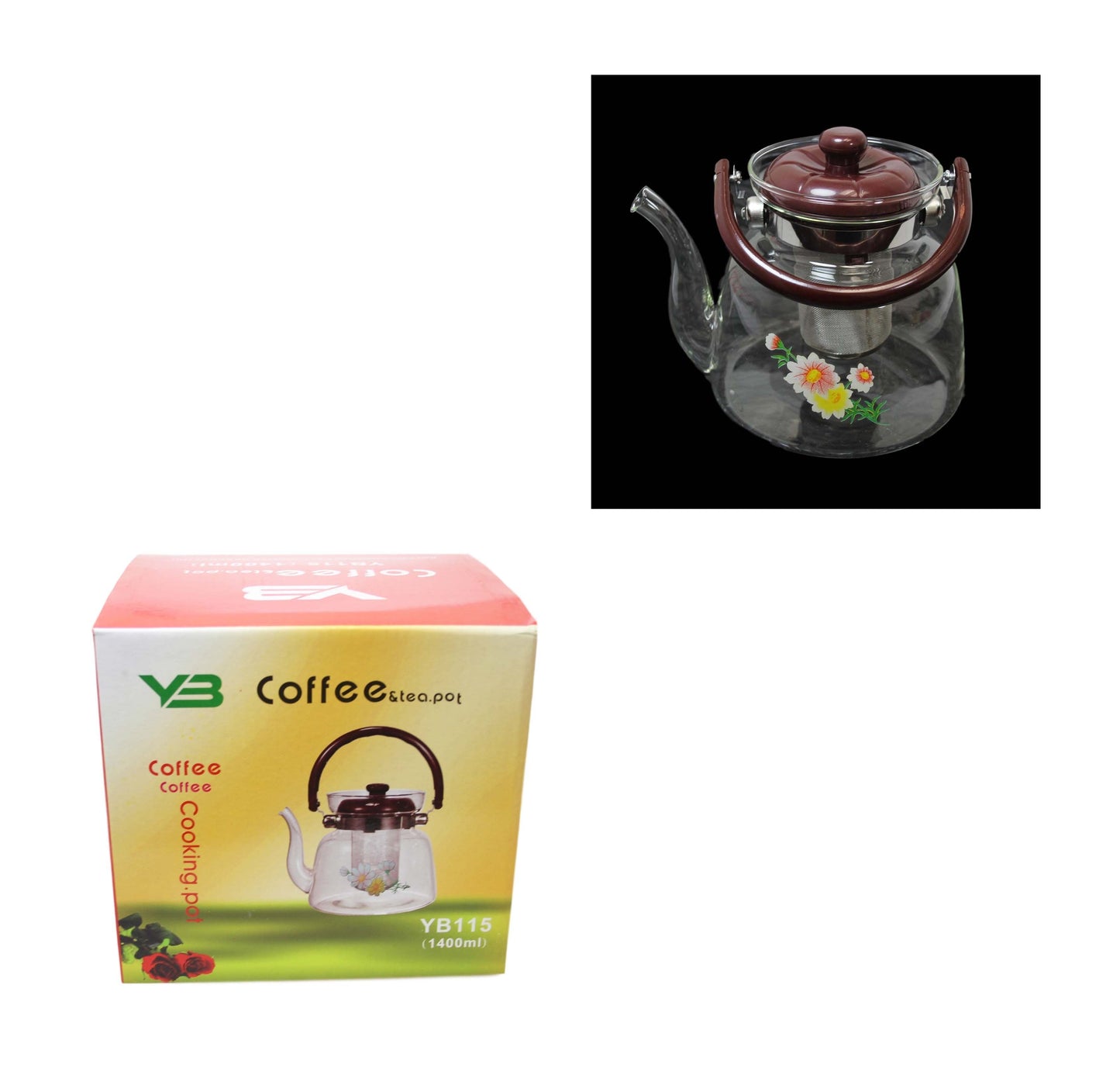 Glass Tea Coffee Pot with Mesh Strainer Filter 1400ml 6420
