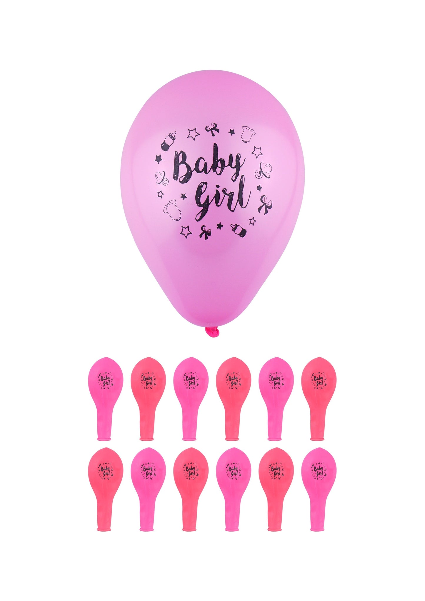 'Baby Girl' Party Birth Celebration Balloons 23 cm Pack of 12 Pink X38746