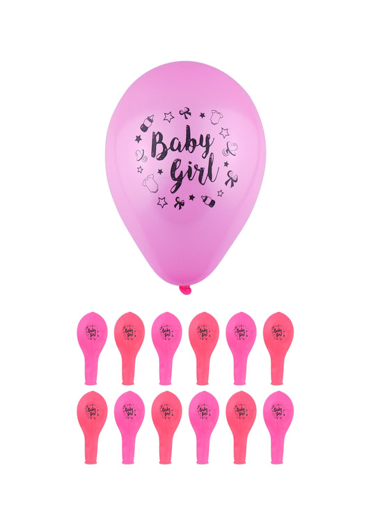 'Baby Girl' Party Birth Celebration Balloons 23 cm Pack of 12 Pink X38746
