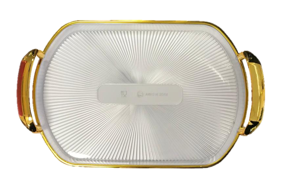 Oval Transparent Plastic Serving Tray with Gold Rim and Handles 22 x 32 cm 7356