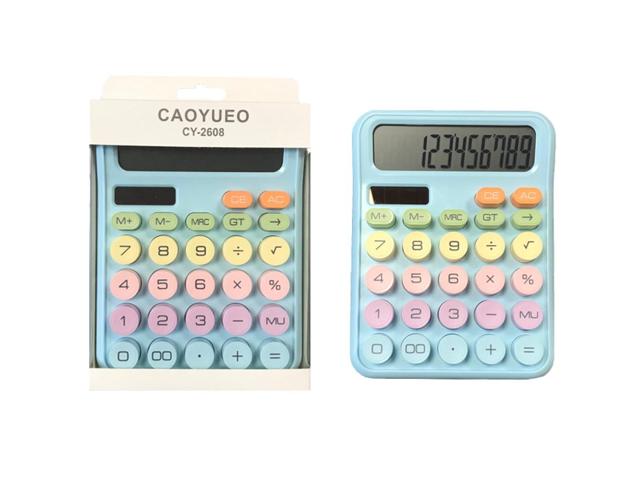 Plastic Pastel Round Button Calculator 15.5 x 12 cm Assorted Colours 7822