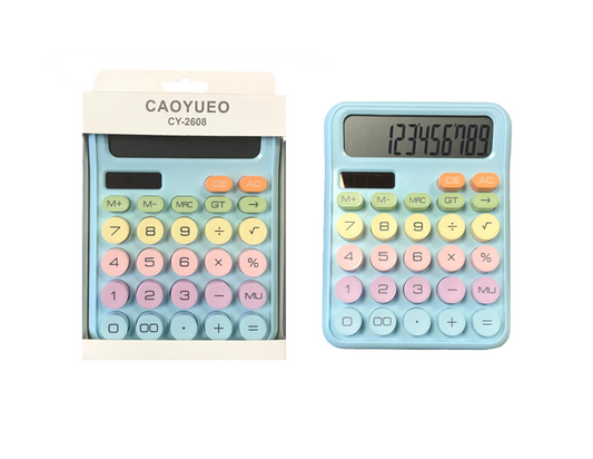 Plastic Pastel Round Button Calculator 15.5 x 12 cm Assorted Colours 7822