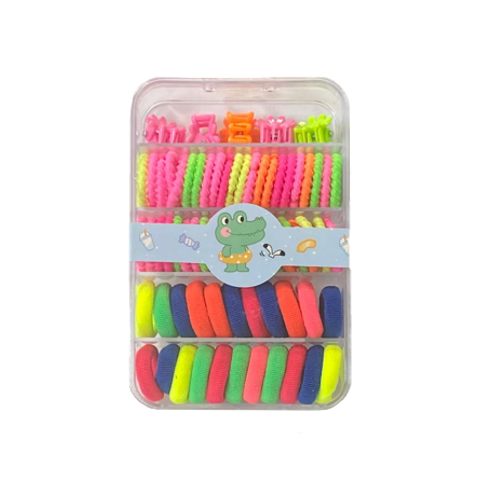 Mini Box of 5 Assorted Hair Accessories Clips and Elastic Bands 1.5 - 2 cm Assorted Colours 7944