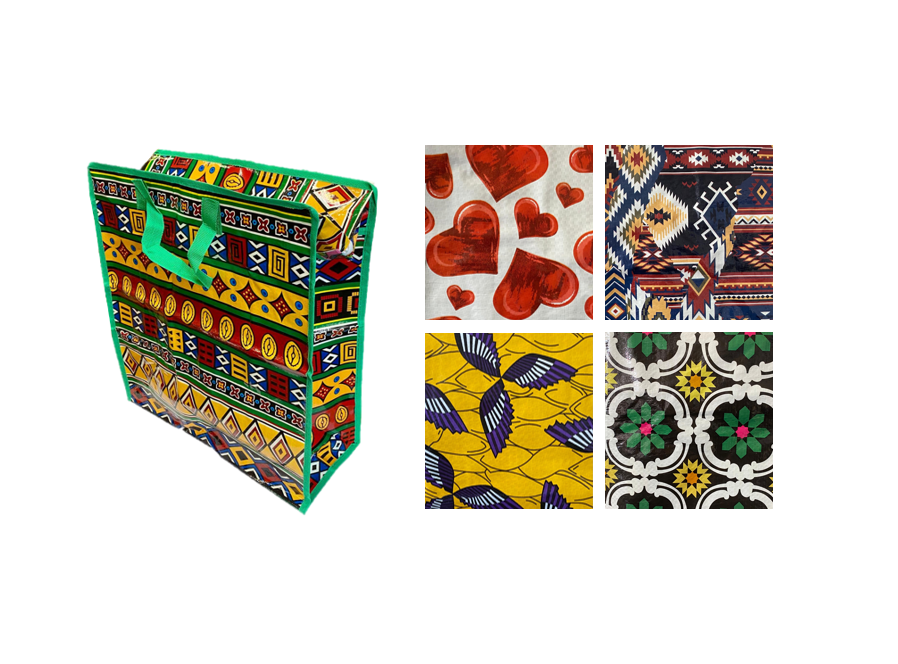 Medium  Plastic Shopping Laundry Bag with Printed Design 40 x 45 x 18cm Assorted Designs 7947