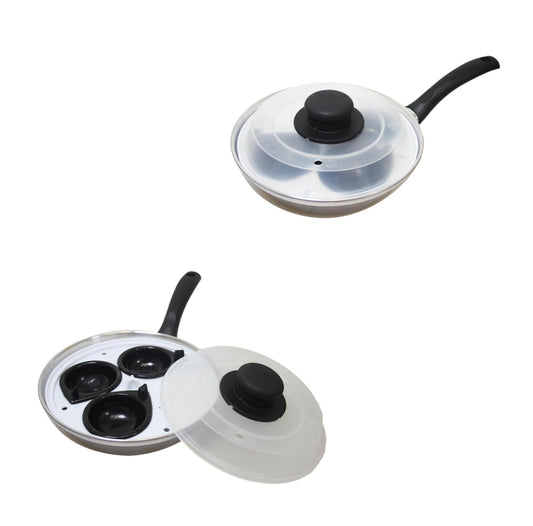 Non Stick Home Kitchen 3 Egg Poacher Pan 20cm With Long Safety Handle Egg Poacher 5.5cm 9102 A