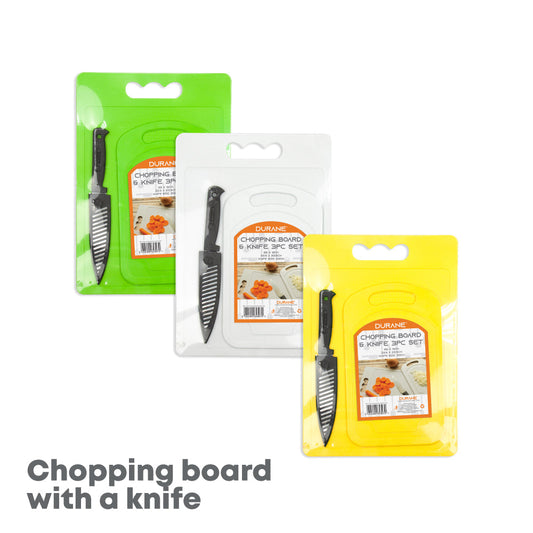 Plastic Chopping Board with Knife Set of 3 Assorted Colours 2938 / 9811