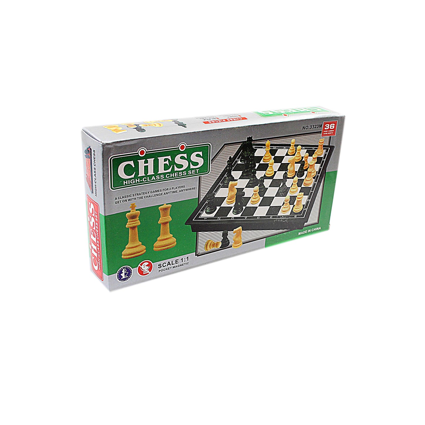 High Class Chess Set Ivory Black 36 Pieces Magnetic Board Small 19.3 x 19.3cm 3834
