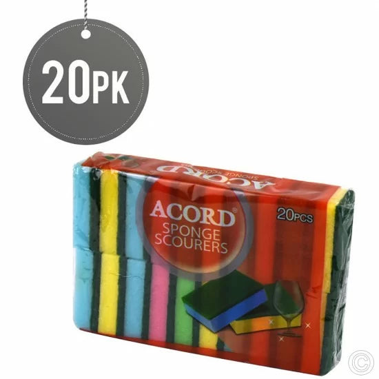 Accord Double Sided Kitchen Washing Up Sponge 8 x 2cm Pack of 20 STR317 / ACORD317