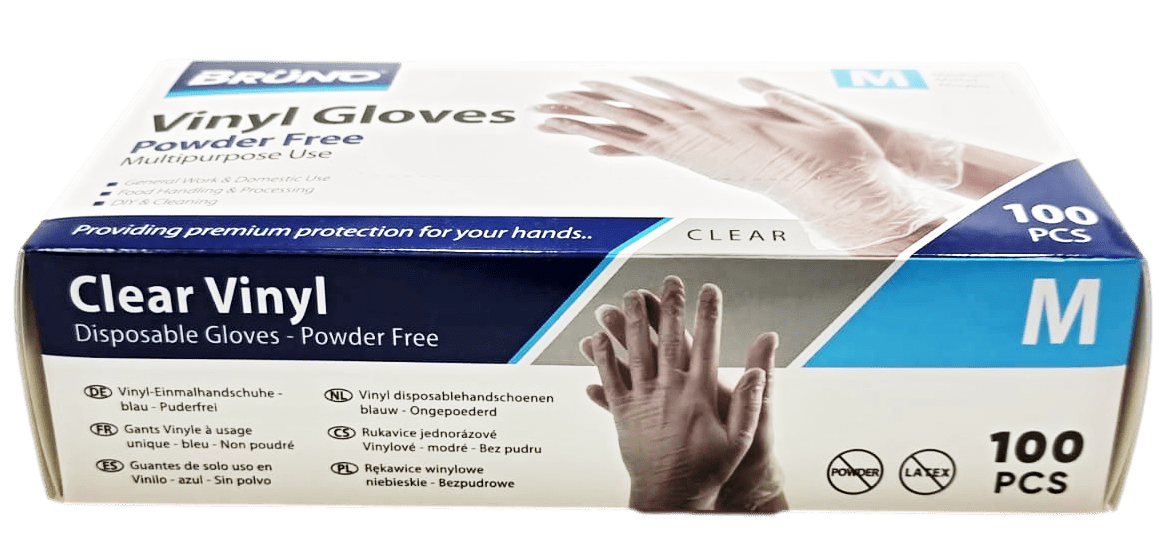 100 Medium Disposable Vinyl Clear Examination Gloves Powder Free Latex Free Gloves  VG002