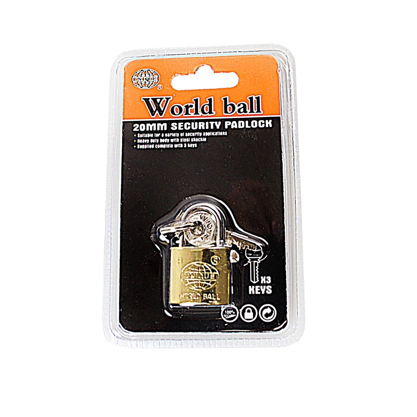 Security World Ball Padlock with 3 Keys 20mm 0242 A