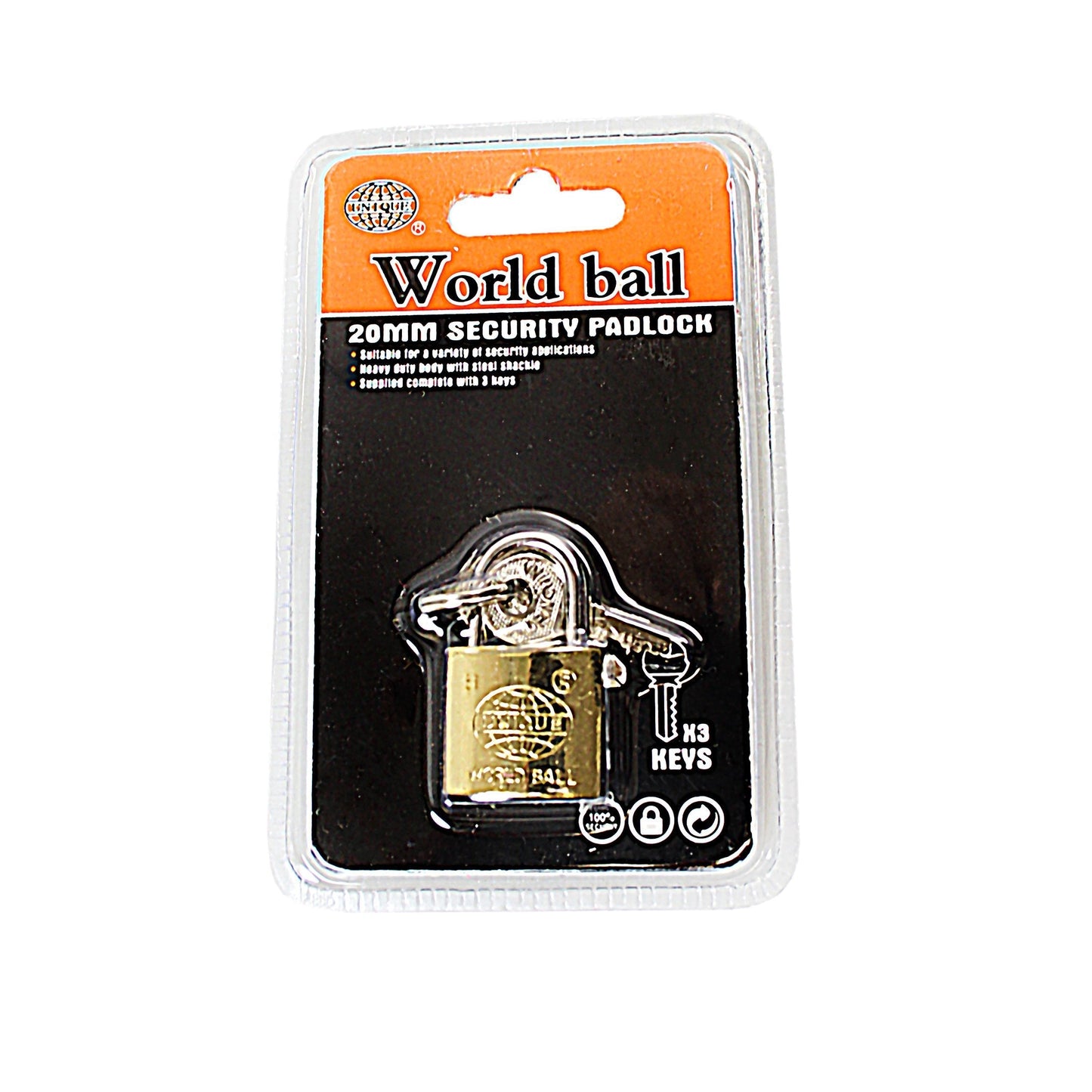 Security World Ball Padlock 25mm with 3 Keys - SKU 0243 A