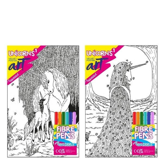 Velvet Poster Art Children's' Fun Colouring with Pens Unicorns 1 25 x 38 cm 2 Designs P3024