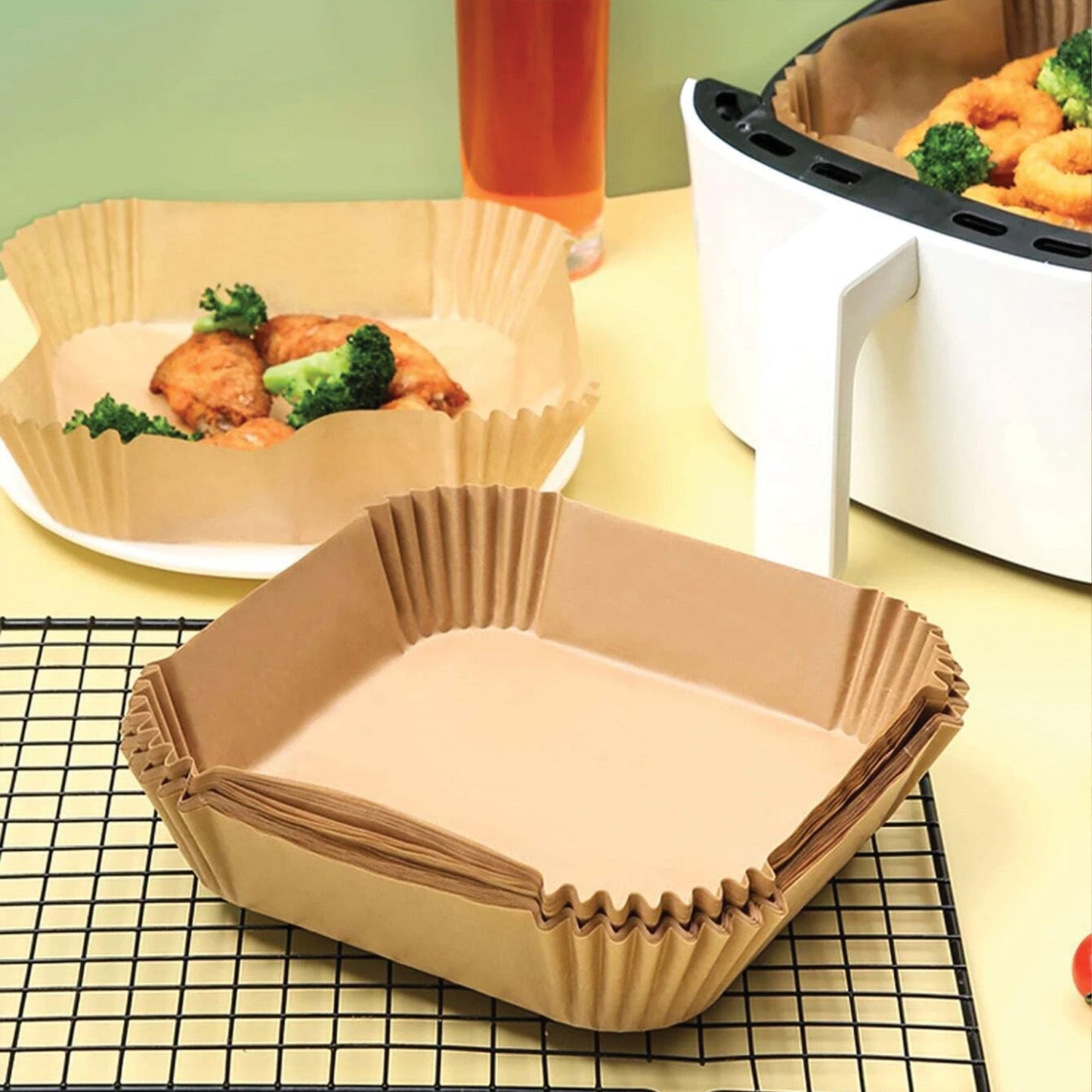 SQ Professional Kitchen Baking Brown Paper Air Fryer Liners Square 16 x 16 x 4.5 cm 50pcs 10612