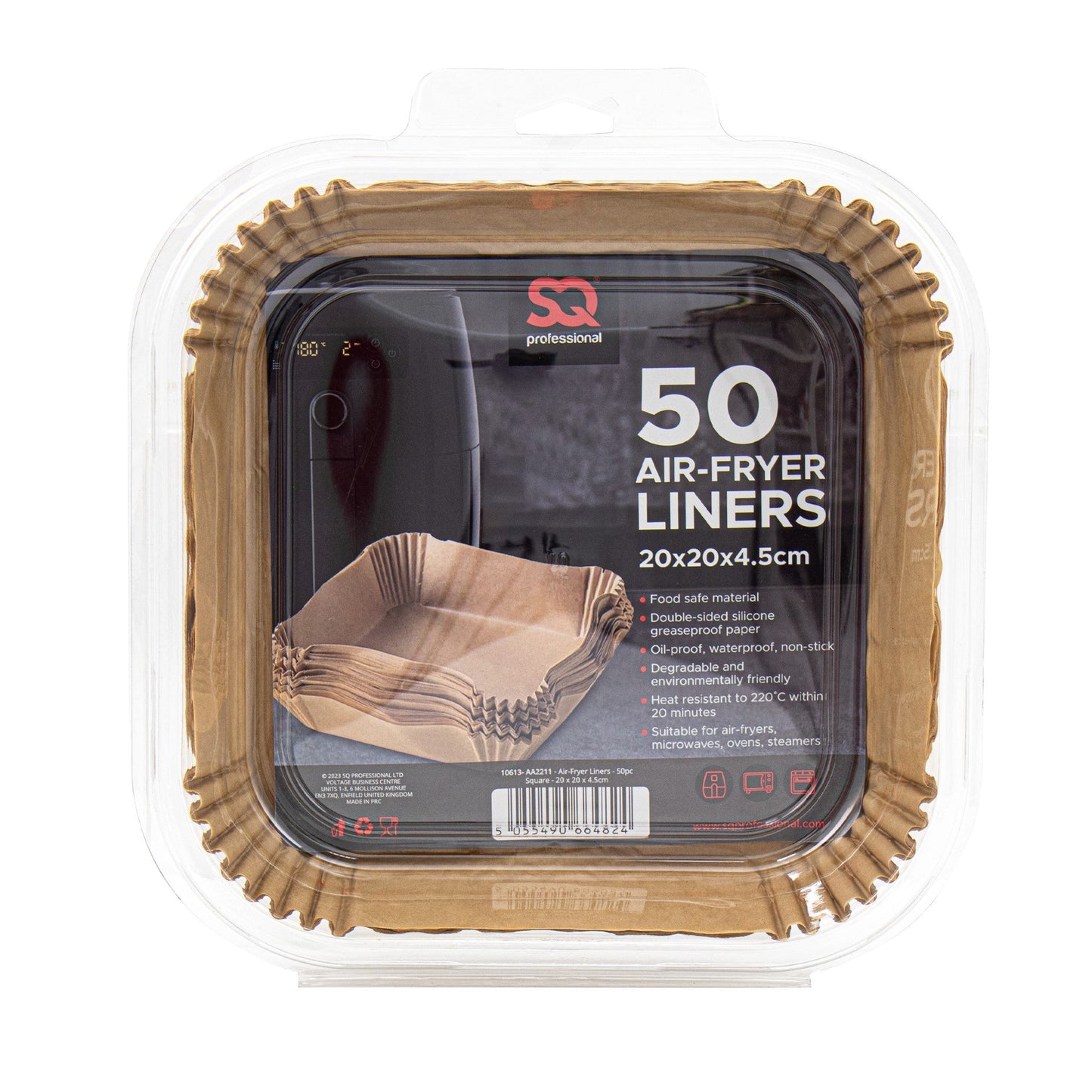 SQ Professional Kitchen Baking Brown Paper Air Fryer Liners Square 20 x 20 x 4.5 cm 50pcs 10613