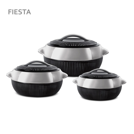 SQ Professional Fiesta Insulated Casserole Hot Pot Set of 3 Black-Silver 8936